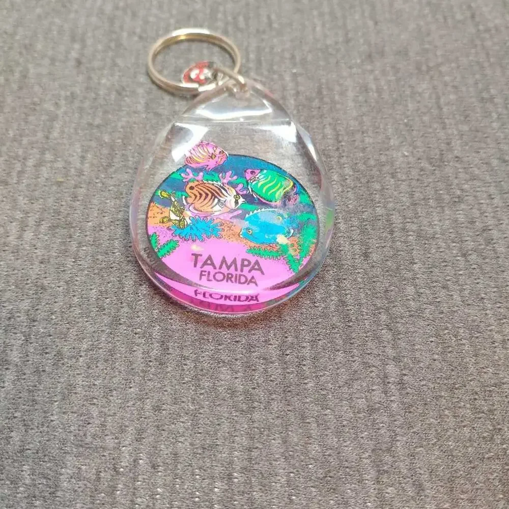 Tampa Florida Tropical Fish Keychain Souvenir Clear Plastic Aquarium Charm